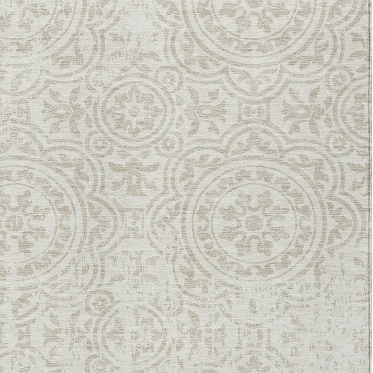 8' X 10' Ivory And Beige Medallion Washable Indoor Outdoor Area Rug