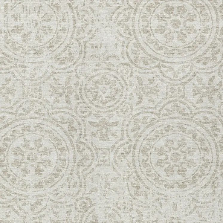 9' X 12' Ivory And Beige Medallion Washable Indoor Outdoor Area Rug