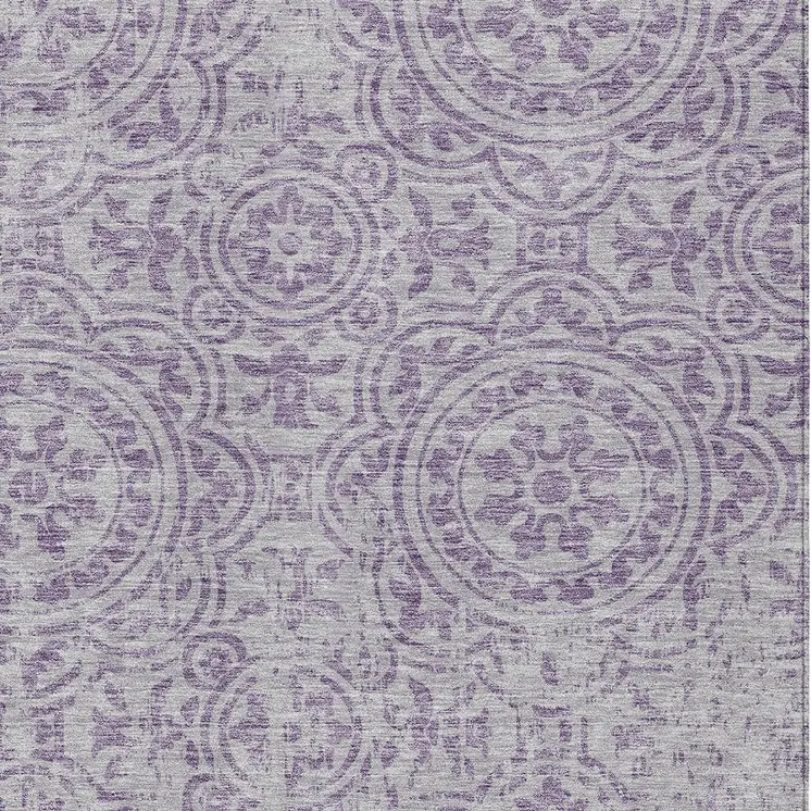 3' X 5' Lavender And Lilac Medallion Washable Indoor Outdoor Area Rug