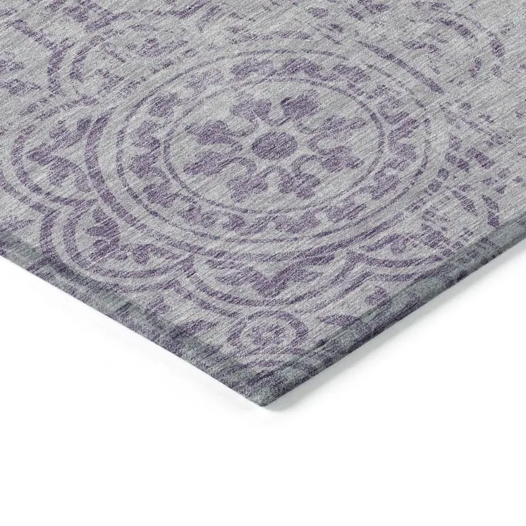 3' X 5' Lavender And Lilac Medallion Washable Indoor Outdoor Area Rug