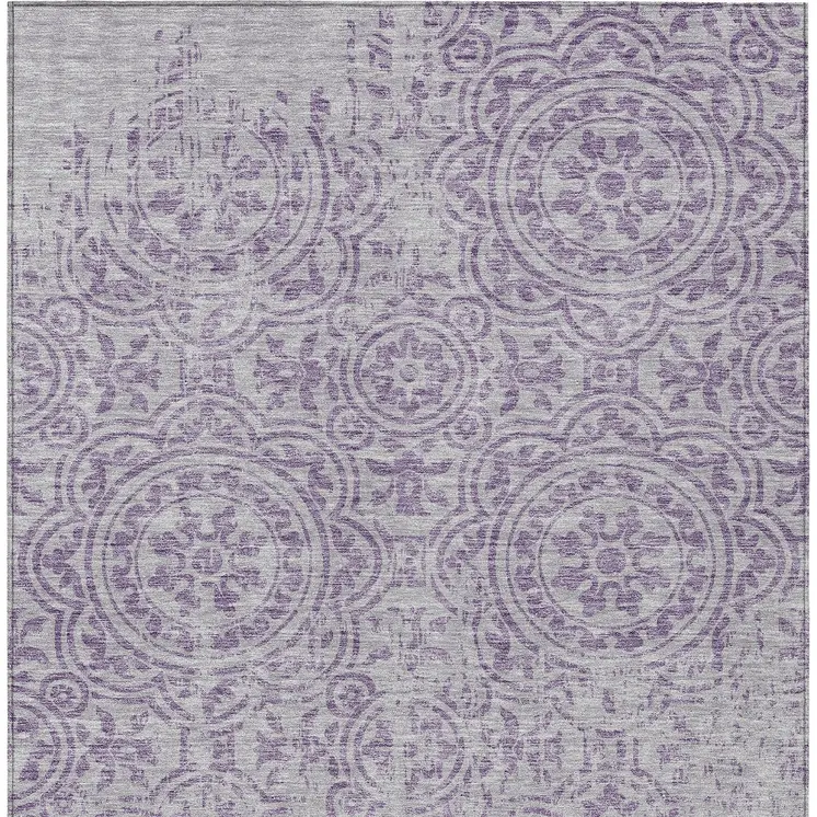 5' X 8' Lavender And Lilac Medallion Washable Indoor Outdoor Area Rug
