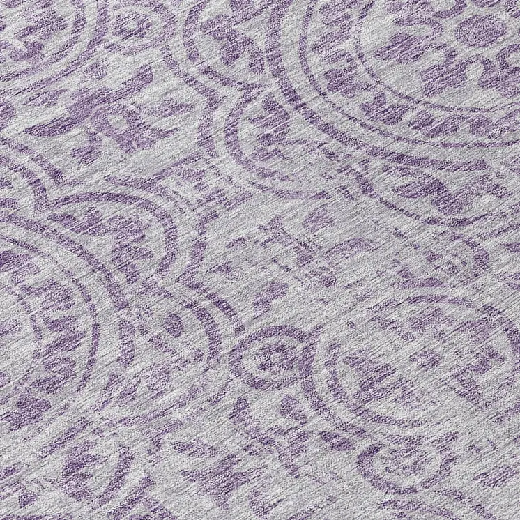 8' Lavender And Lilac Round Medallion Washable Indoor Outdoor Area Rug