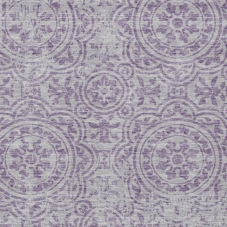 10' X 14' Lavender And Lilac Medallion Washable Indoor Outdoor Area Rug
