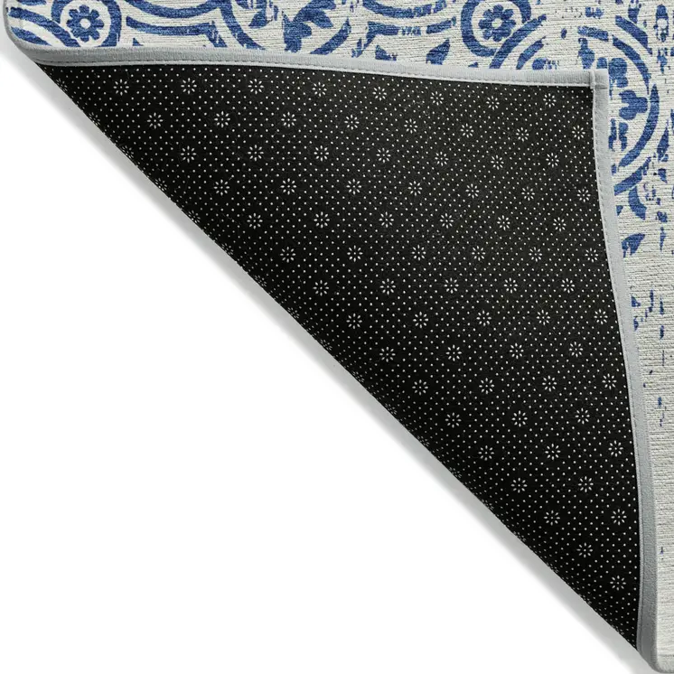 5' X 8' Navy Blue And Ivory Medallion Washable Indoor Outdoor Area Rug