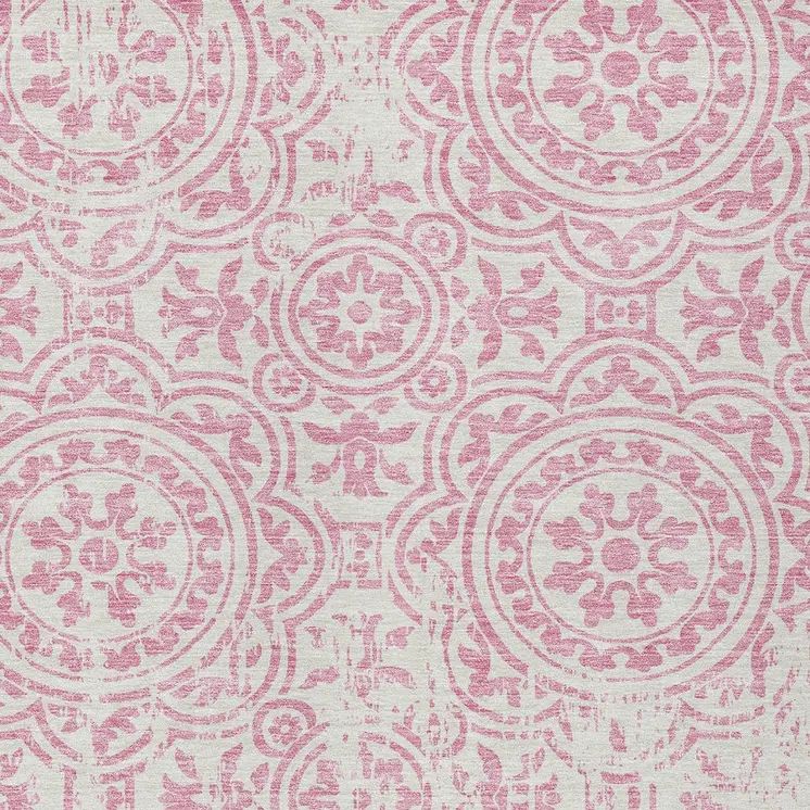 8' X 10' Pink And Ivory Medallion Washable Indoor Outdoor Area Rug