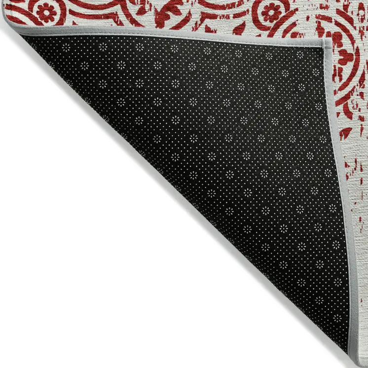 3' X 5' Red And Ivory Medallion Washable Indoor Outdoor Area Rug