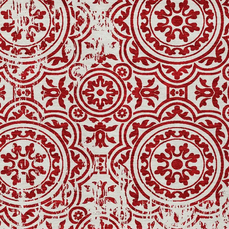 3' X 5' Red And Ivory Medallion Washable Indoor Outdoor Area Rug