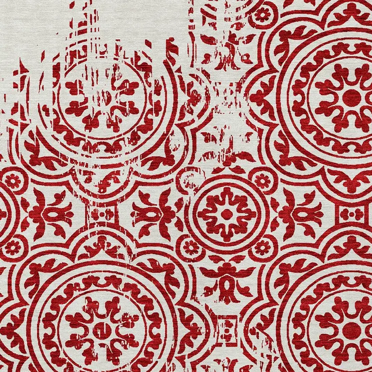 10' X 14' Red And Ivory Medallion Washable Indoor Outdoor Area Rug