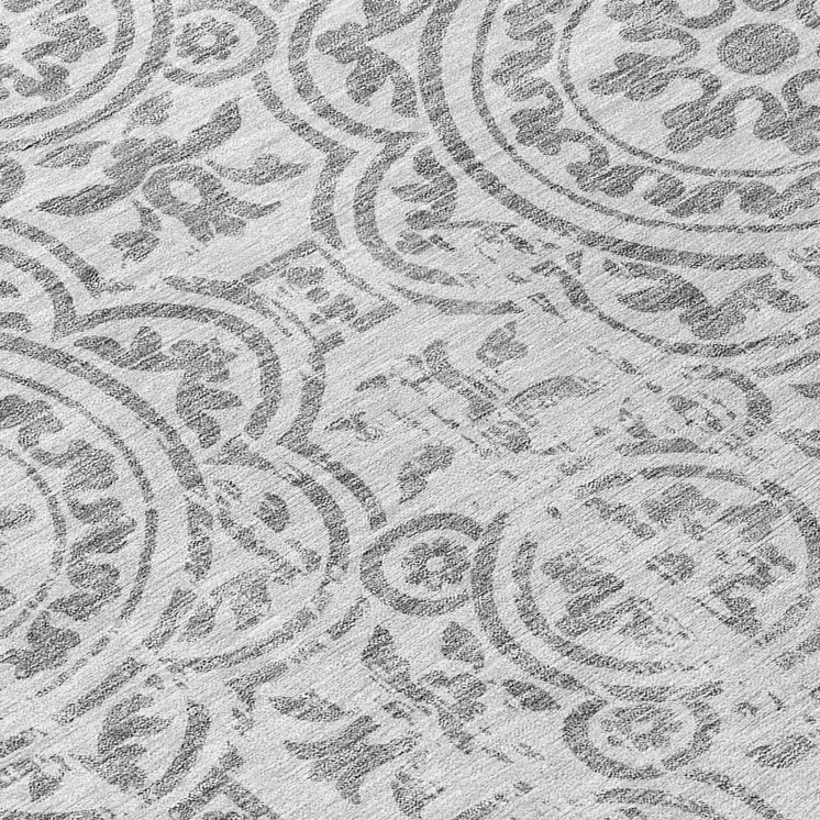 8' Silver And Gray Round Medallion Washable Indoor Outdoor Area Rug