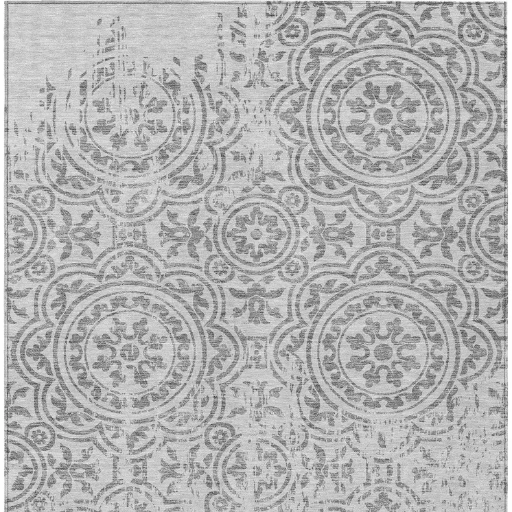 8' X 10' Silver And Gray Medallion Washable Indoor Outdoor Area Rug