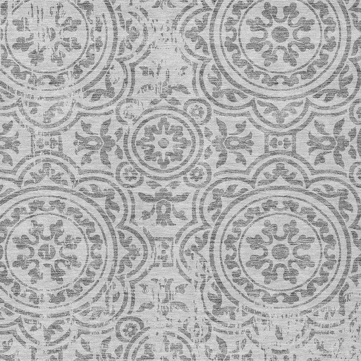 8' X 10' Silver And Gray Medallion Washable Indoor Outdoor Area Rug