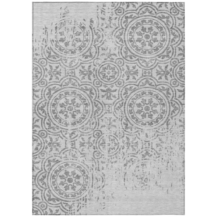 10' X 14' Silver And Gray Medallion Washable Indoor Outdoor Area Rug