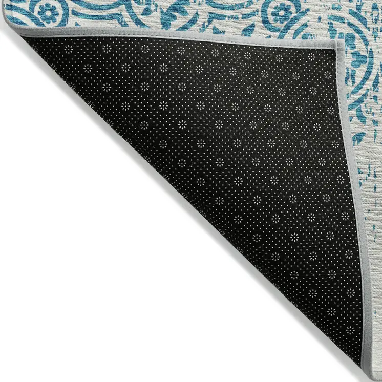 8' X 10' Teal Blue And Ivory Medallion Washable Indoor Outdoor Area Rug