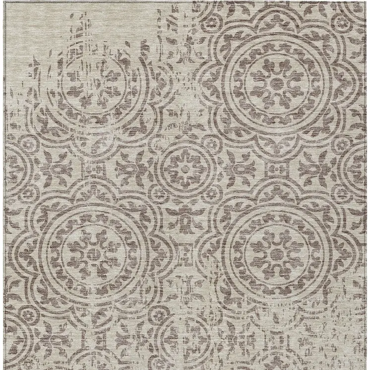 5' X 8' Taupe And Beige Medallion Washable Indoor Outdoor Area Rug