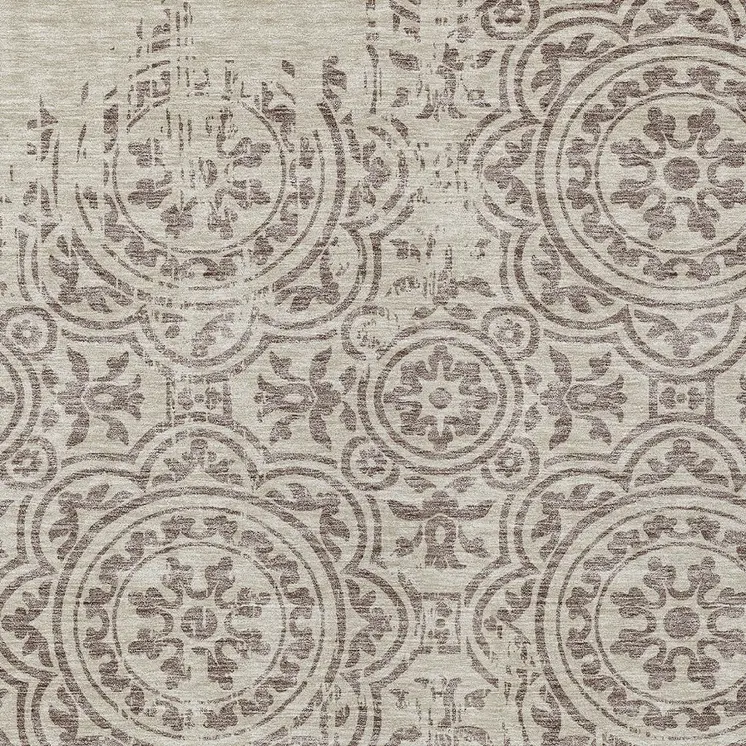 5' X 8' Taupe And Beige Medallion Washable Indoor Outdoor Area Rug