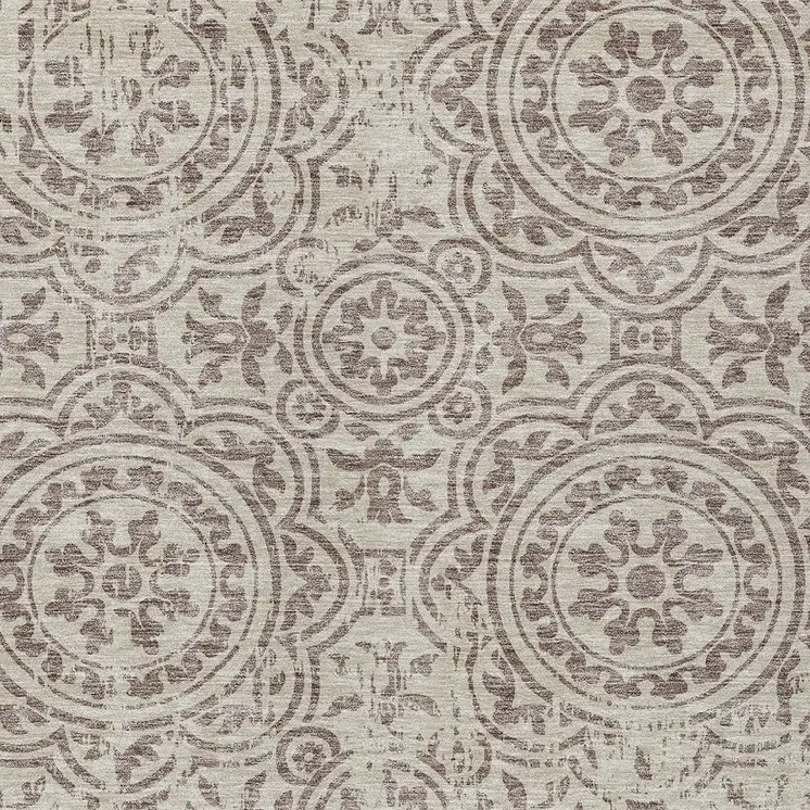 8' X 10' Taupe And Beige Medallion Washable Indoor Outdoor Area Rug