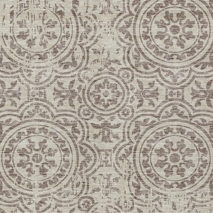9' X 12' Taupe And Beige Medallion Washable Indoor Outdoor Area Rug