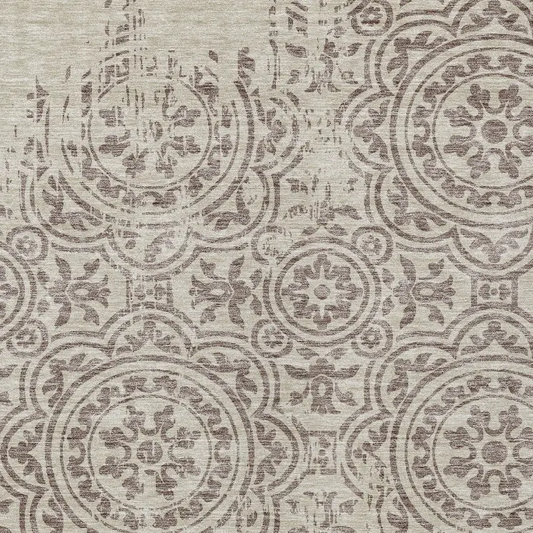 10' X 14' Taupe And Beige Medallion Washable Indoor Outdoor Area Rug
