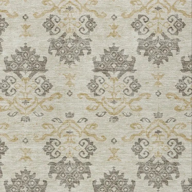 3' X 5' Beige Tan And Taupe Oriental Washable Indoor Outdoor Area Rug