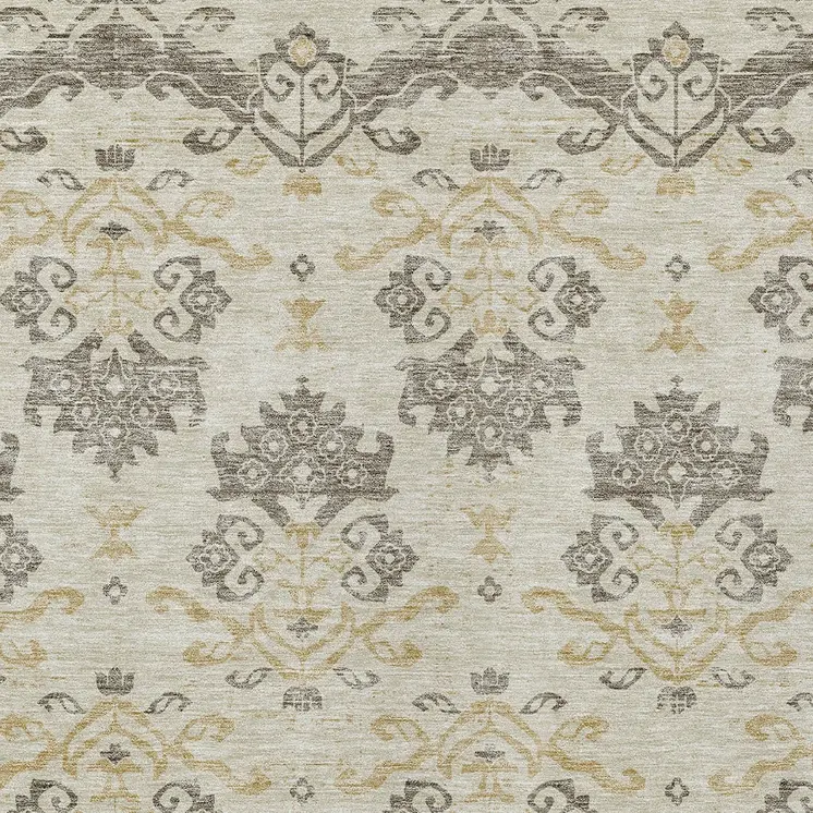 5' X 8' Beige Tan And Taupe Oriental Washable Indoor Outdoor Area Rug