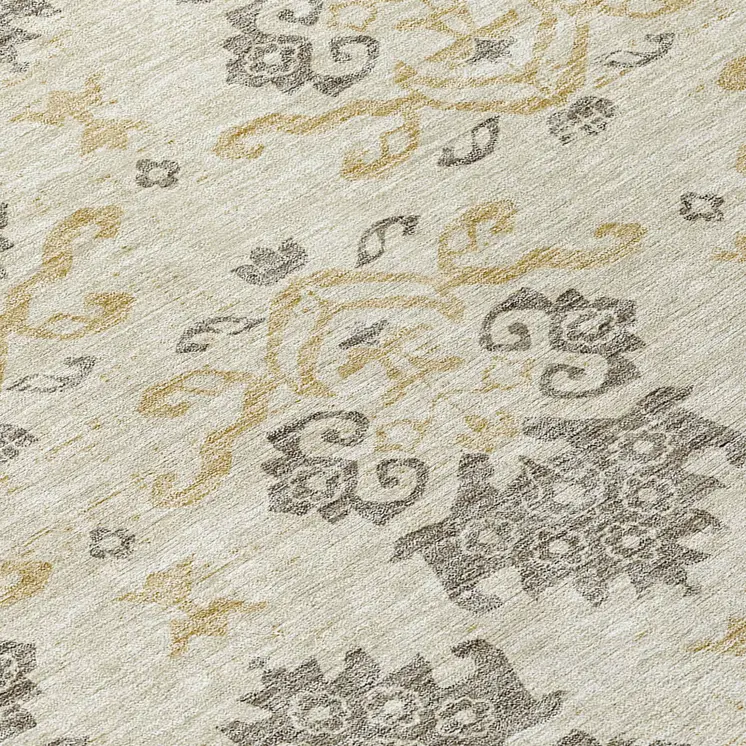 5' X 8' Beige Tan And Taupe Oriental Washable Indoor Outdoor Area Rug