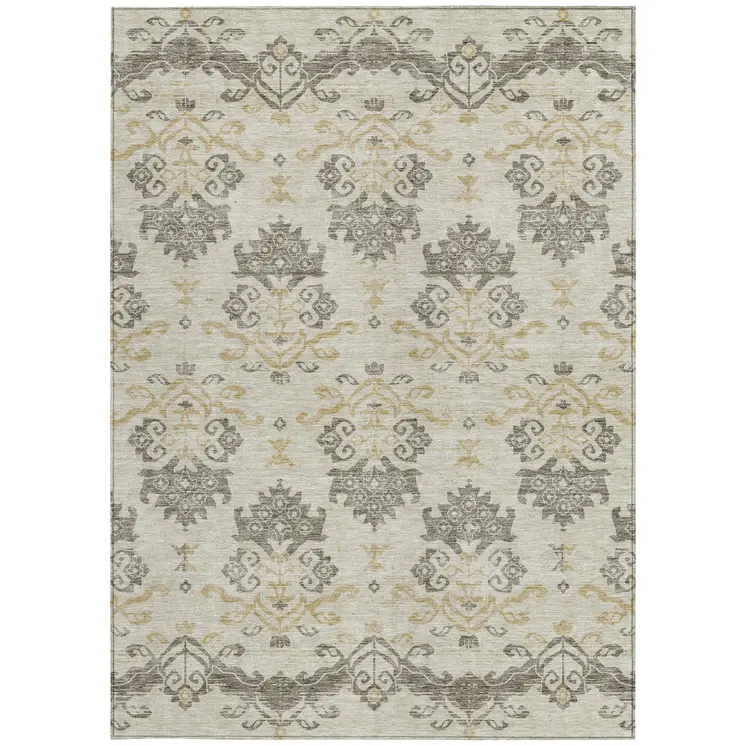 10' X 14' Beige Tan And Taupe Oriental Washable Indoor Outdoor Area Rug