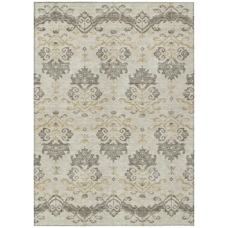 10' X 14' Beige Tan And Taupe Oriental Washable Indoor Outdoor Area Rug