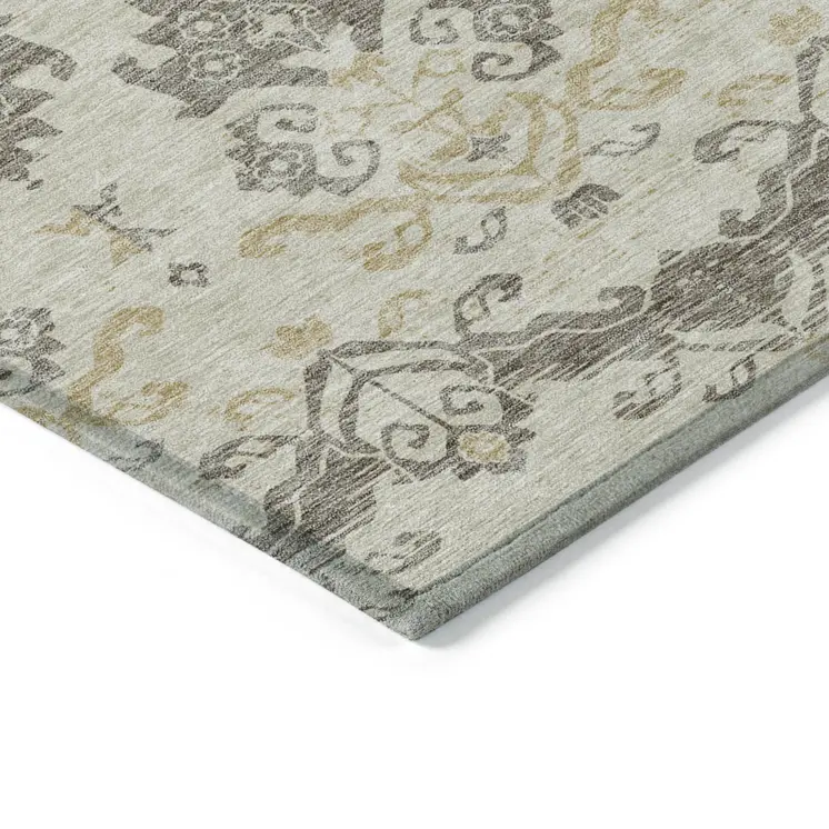 10' X 14' Beige Tan And Taupe Oriental Washable Indoor Outdoor Area Rug