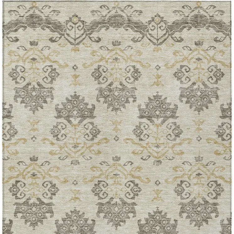 10' X 14' Beige Tan And Taupe Oriental Washable Indoor Outdoor Area Rug