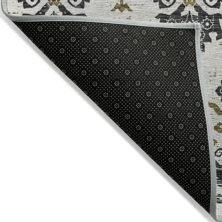 5' X 8' Black Beige And Gold Oriental Washable Indoor Outdoor Area Rug