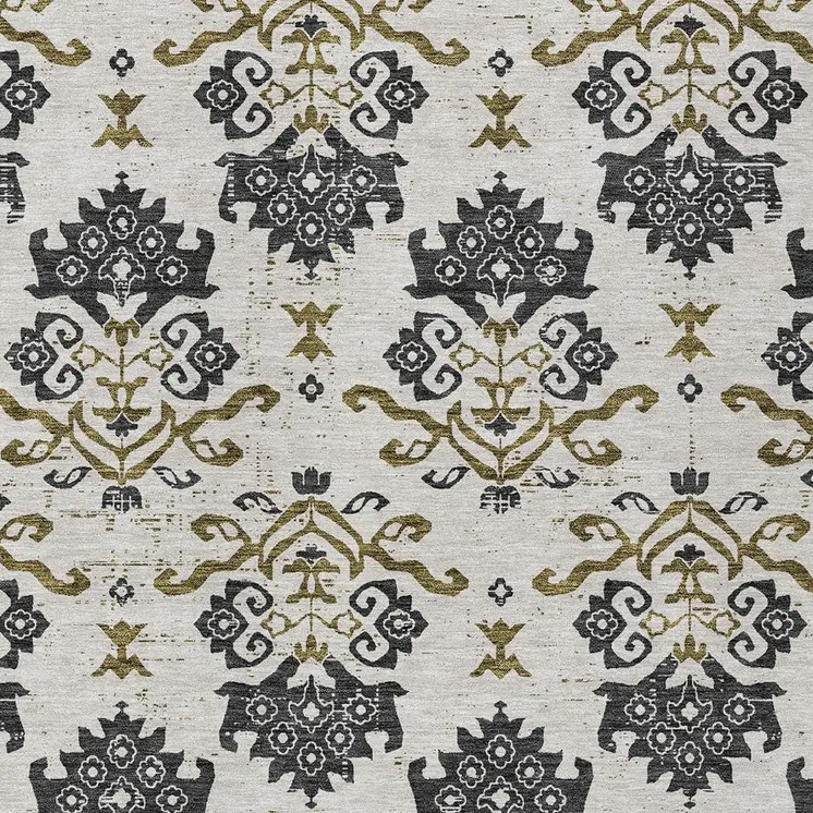 10' X 14' Black Beige And Gold Oriental Washable Indoor Outdoor Area Rug