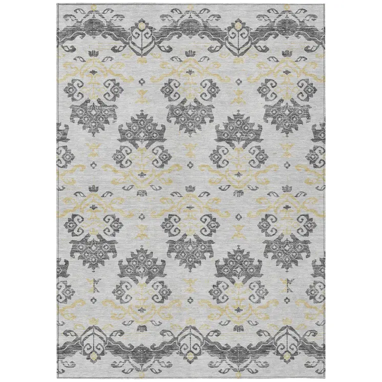 3' X 5' Charcoal Silver And Gold Oriental Washable Indoor Outdoor Area Rug