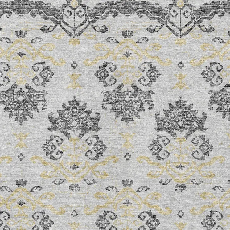 3' X 5' Charcoal Silver And Gold Oriental Washable Indoor Outdoor Area Rug