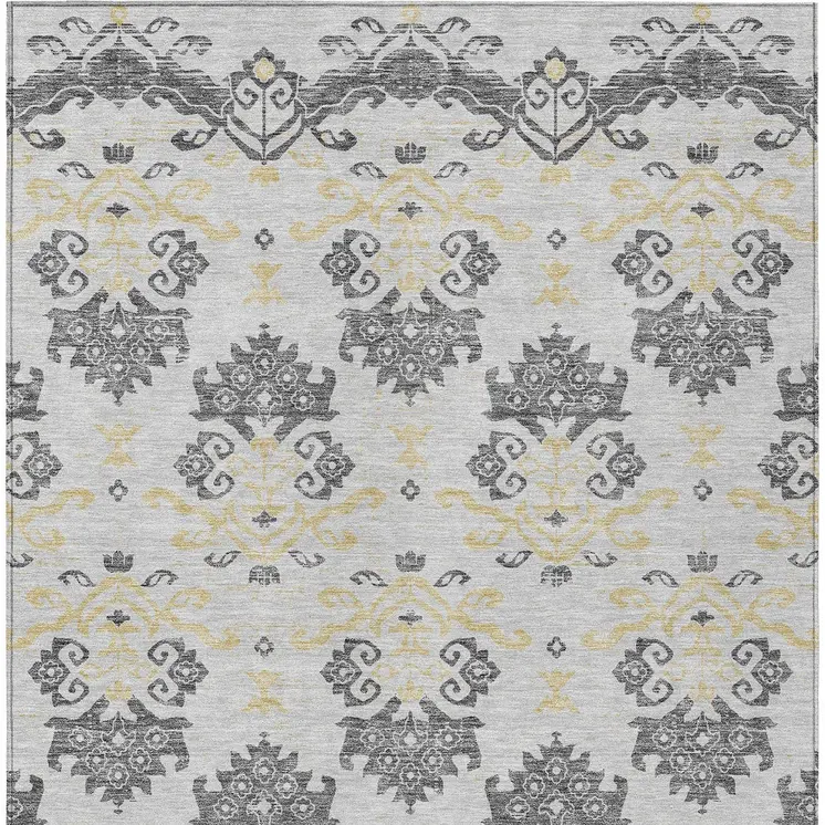 5' X 8' Charcoal Silver And Gold Oriental Washable Indoor Outdoor Area Rug