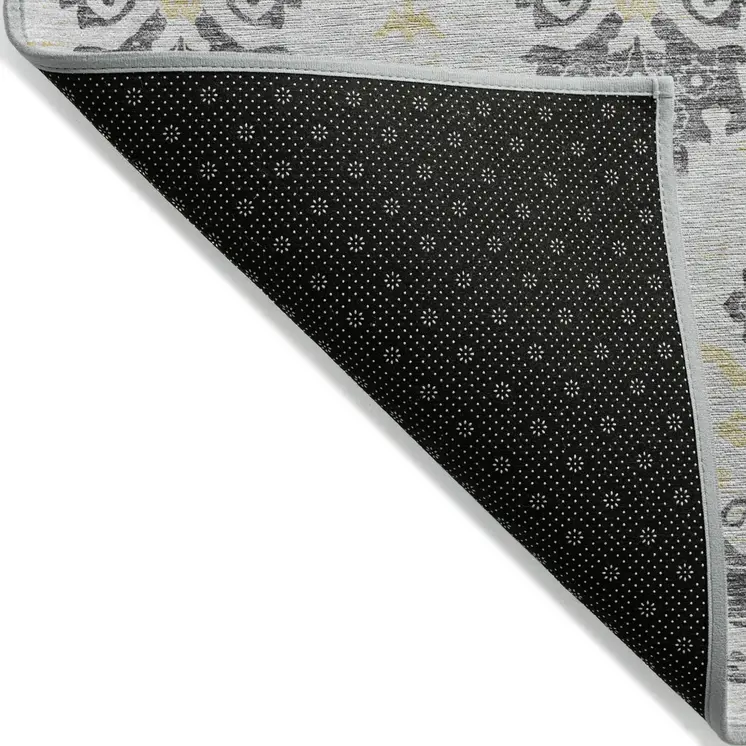 5' X 8' Charcoal Silver And Gold Oriental Washable Indoor Outdoor Area Rug