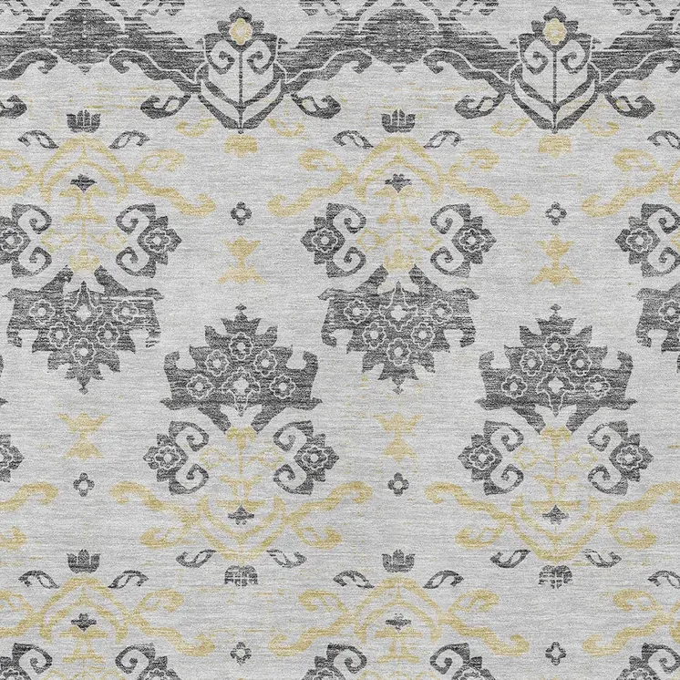5' X 8' Charcoal Silver And Gold Oriental Washable Indoor Outdoor Area Rug