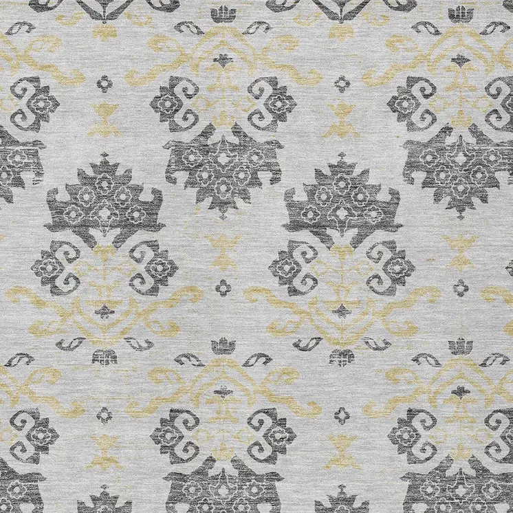 8' X 10' Charcoal Silver And Gold Oriental Washable Indoor Outdoor Area Rug