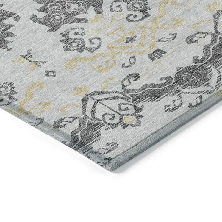 9' X 12' Charcoal Silver And Gold Oriental Washable Indoor Outdoor Area Rug