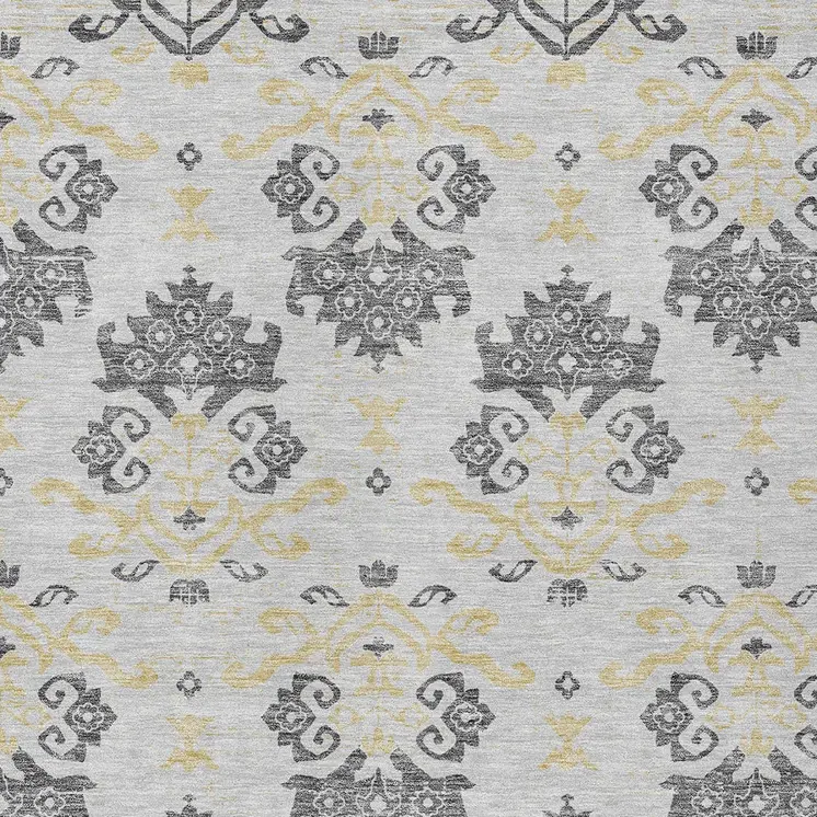 9' X 12' Charcoal Silver And Gold Oriental Washable Indoor Outdoor Area Rug