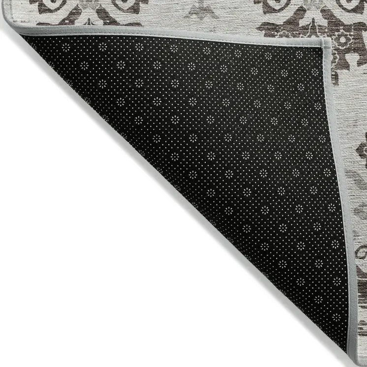 8' X 10' Chocolate Taupe And Beige Oriental Washable Indoor Outdoor Area Rug