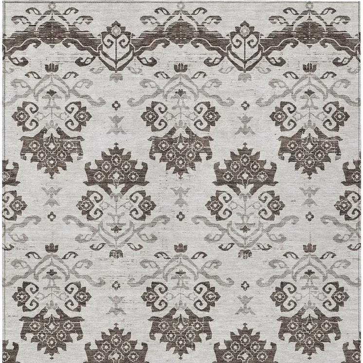 8' X 10' Chocolate Taupe And Beige Oriental Washable Indoor Outdoor Area Rug