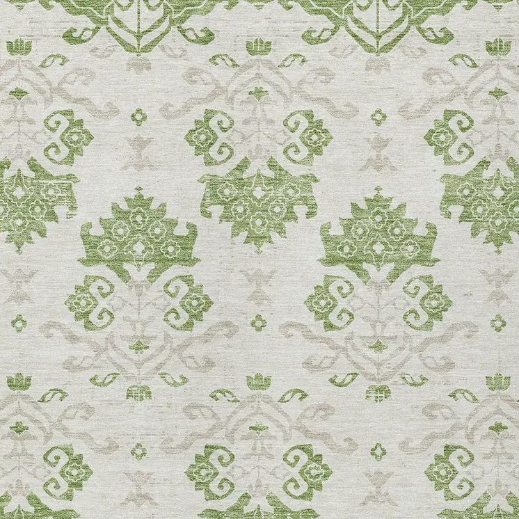 3' X 5' Green Beige And Taupe Oriental Washable Indoor Outdoor Area Rug