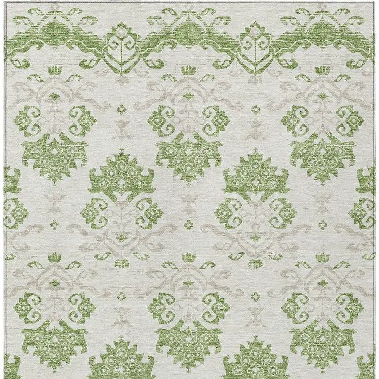3' X 5' Green Beige And Taupe Oriental Washable Indoor Outdoor Area Rug