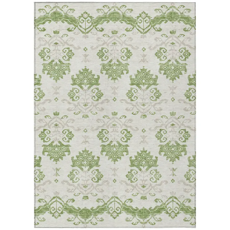 8' X 10' Green Beige And Taupe Oriental Washable Indoor Outdoor Area Rug