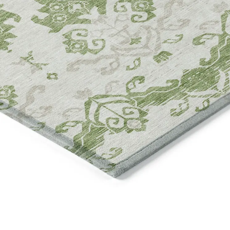8' X 10' Green Beige And Taupe Oriental Washable Indoor Outdoor Area Rug