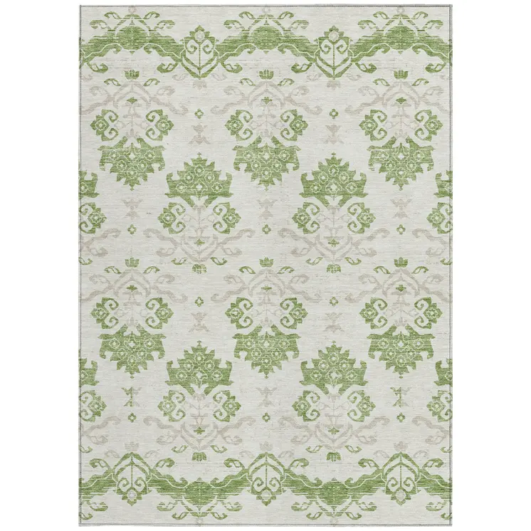 10' X 14' Green Beige And Taupe Oriental Washable Indoor Outdoor Area Rug