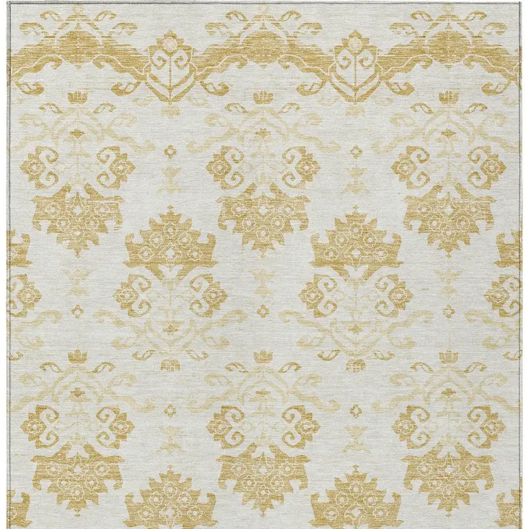 3' X 5' Gold Beige And Wheat Oriental Washable Indoor Outdoor Area Rug