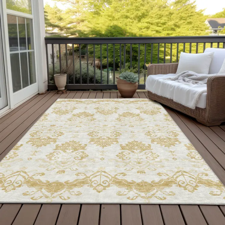 3' X 5' Gold Beige And Wheat Oriental Washable Indoor Outdoor Area Rug