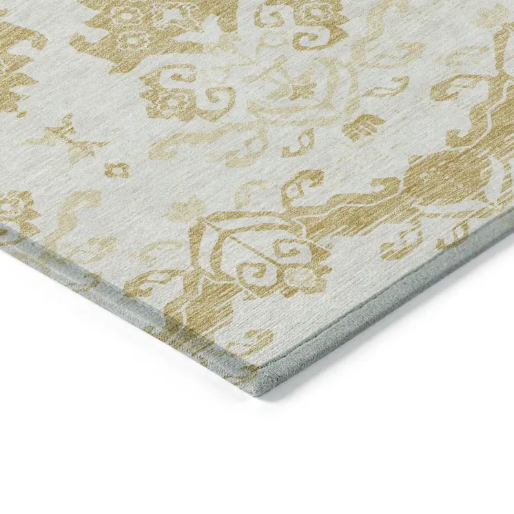5' X 8' Gold Beige And Wheat Oriental Washable Indoor Outdoor Area Rug