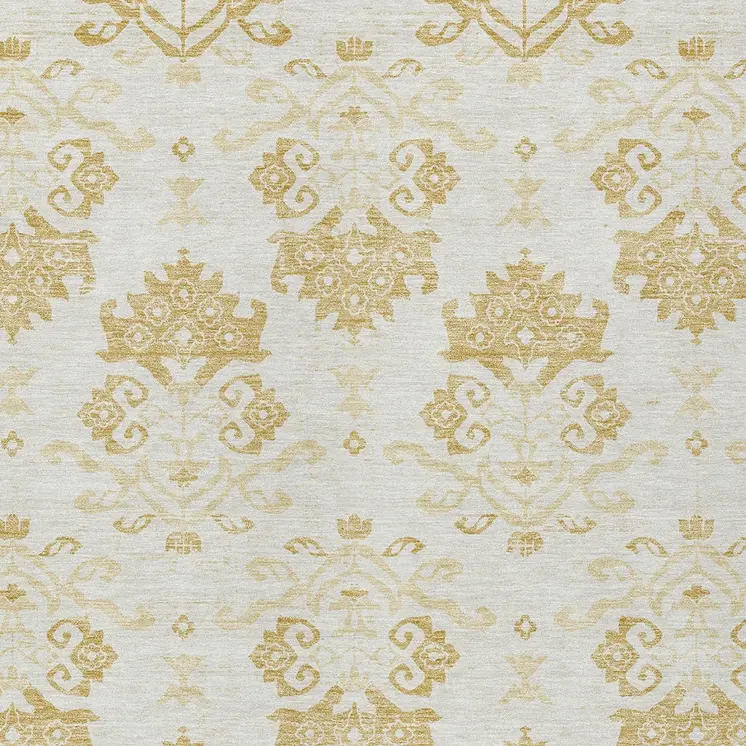 5' X 8' Gold Beige And Wheat Oriental Washable Indoor Outdoor Area Rug